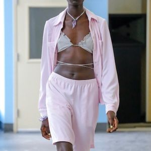 Maryam Nassir Zadeh pink velvet button down 🩰